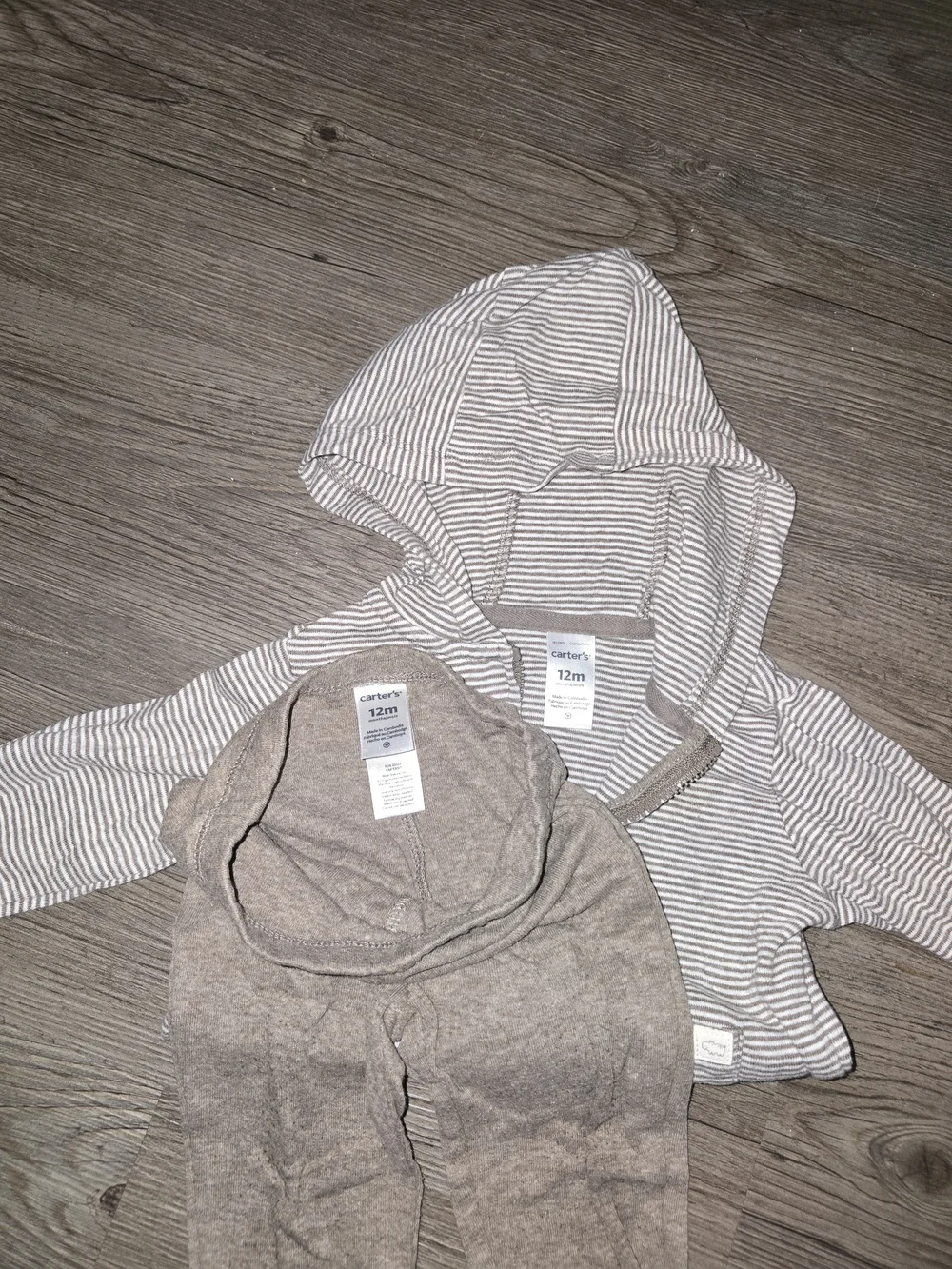 Carter's Gray Striped Hooded Zip Top with Heathered Tan Joggers
